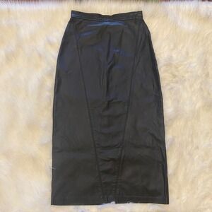 Vintage Genuine Black‎ Leather Pencil Skirt Midi Size 7/8 Whimsigoth Witchy